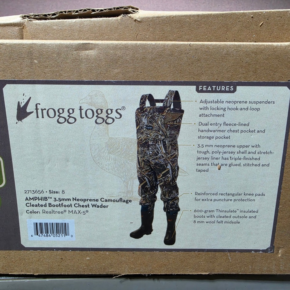 Frogg Toggs Amphib Neoprene Chest Waders Mens 8 Realtree MAX-5 New Camo 2713656